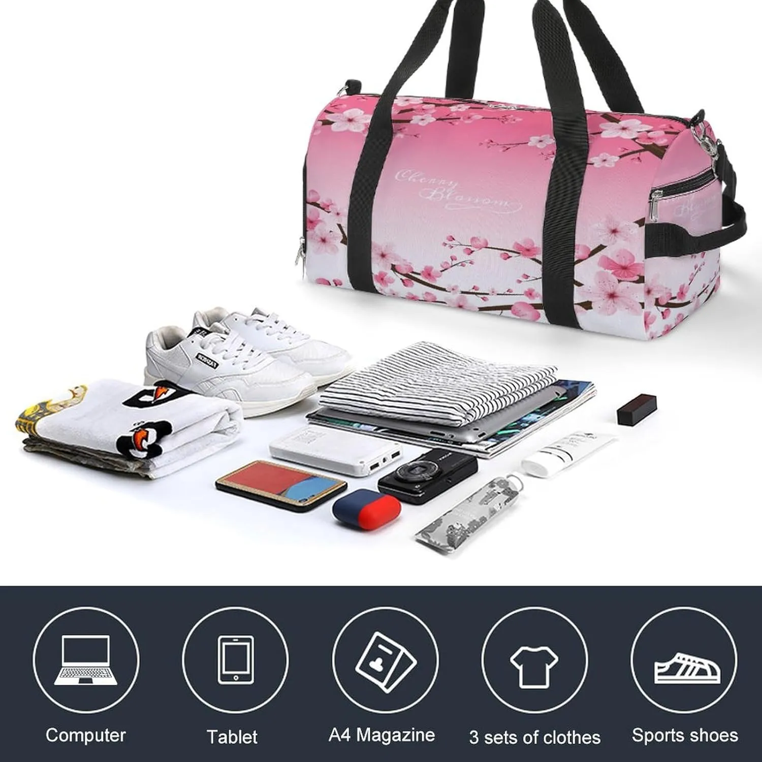 Cherry Blossom Duffel Bag for Men Women with Shoe Compartment Waterproof Gym Travel