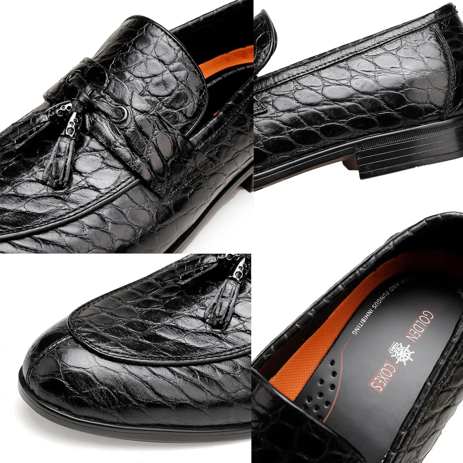 Classic Men's Tassel Dress Shoes, Alligator Printed Dress Loafer Casual Party Wedding Shoes Leather Penny Loafer for Mens