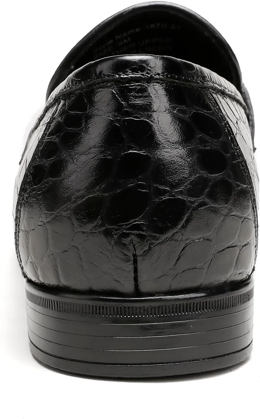 Classic Men's Tassel Dress Shoes, Alligator Printed Dress Loafer Casual Party Wedding Shoes Leather Penny Loafer for Mens