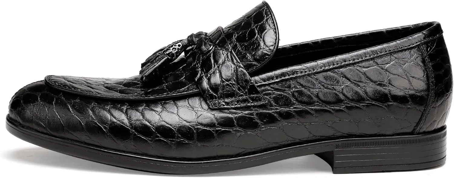 Classic Men's Tassel Dress Shoes, Alligator Printed Dress Loafer Casual Party Wedding Shoes Leather Penny Loafer for Mens