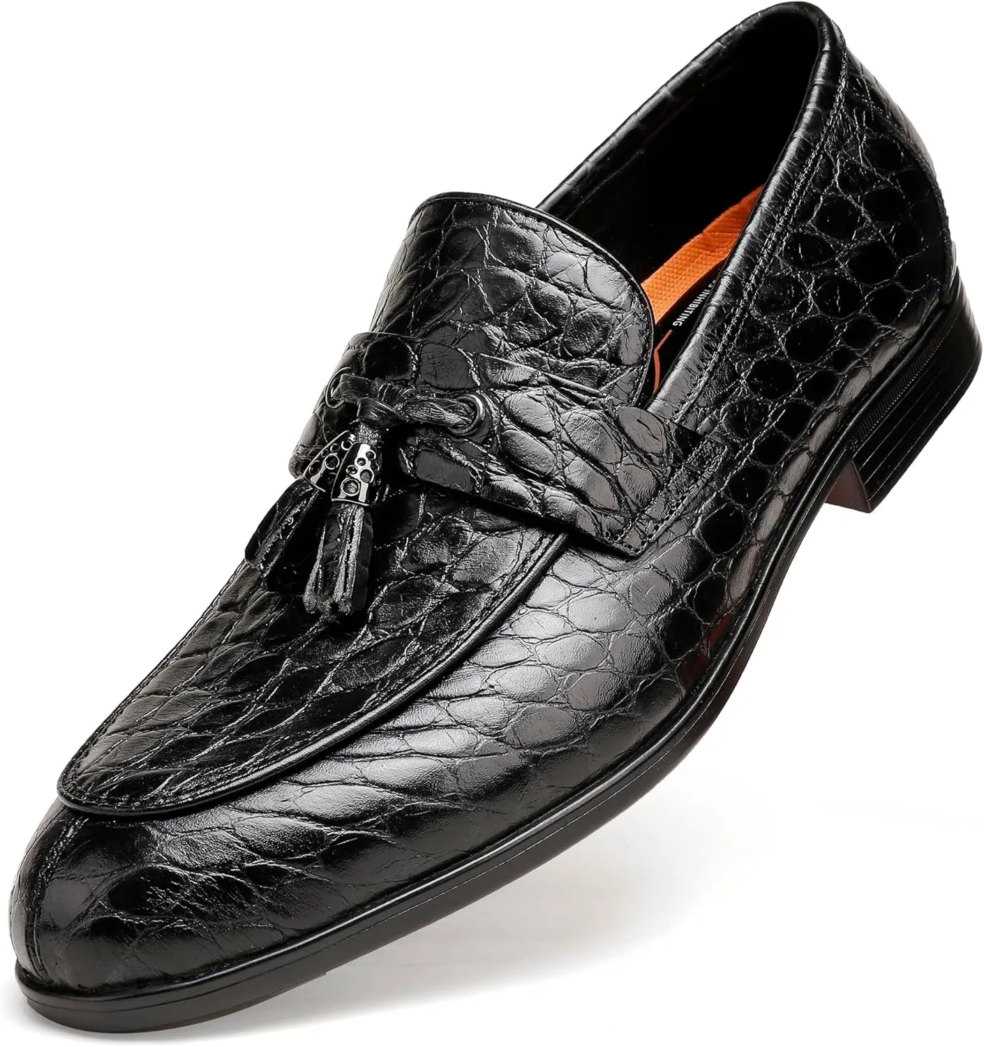 Classic Men's Tassel Dress Shoes, Alligator Printed Dress Loafer Casual Party Wedding Shoes Leather Penny Loafer for Mens