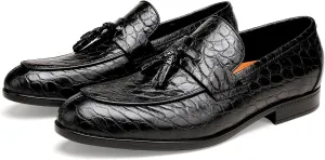 Classic Men's Tassel Dress Shoes, Alligator Printed Dress Loafer Casual Party Wedding Shoes Leather Penny Loafer for Mens