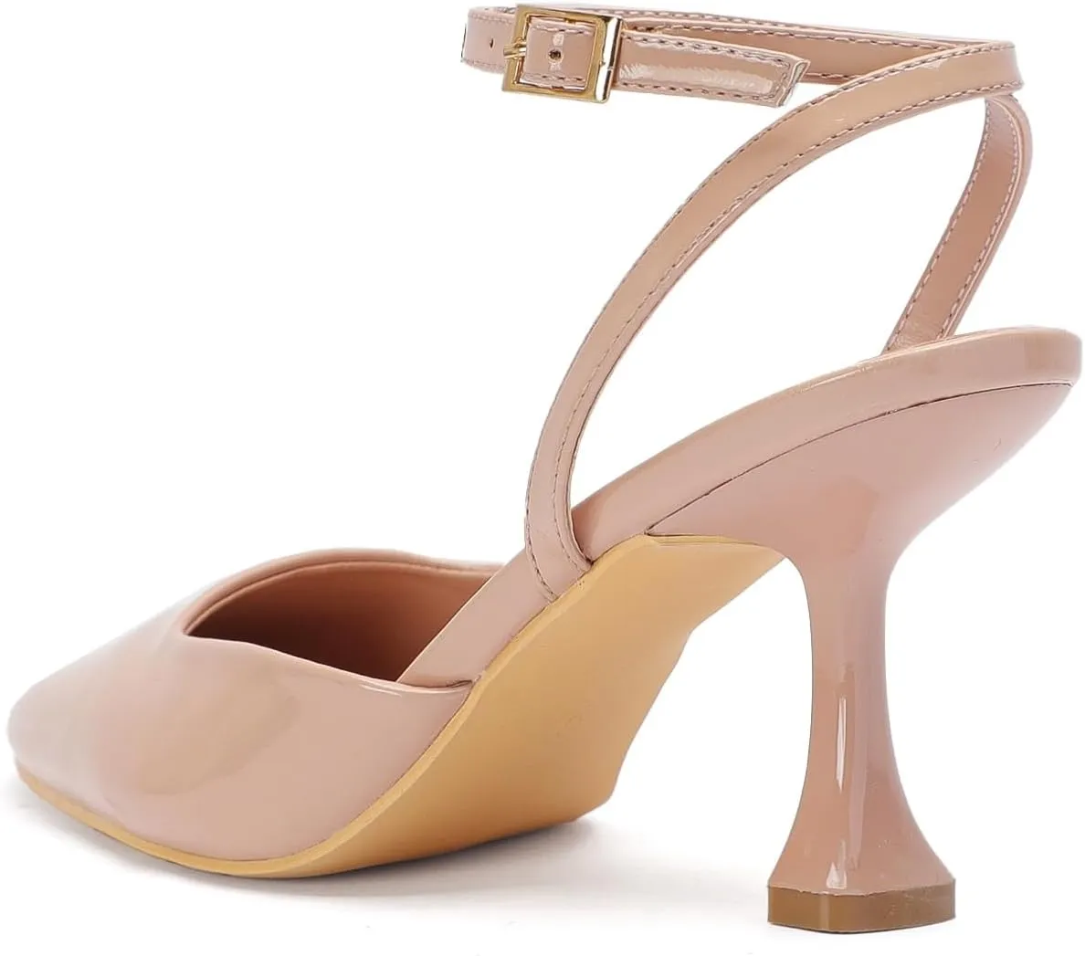 Closed Toe Heels for Women Sexy Square Toe Ankle Strap Mid Stiletto Pumps Comfortable Dress Bridal Wedding Kitten Shoes