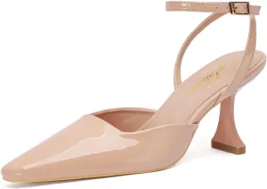 Closed Toe Heels for Women Sexy Square Toe Ankle Strap Mid Stiletto Pumps Comfortable Dress Bridal Wedding Kitten Shoes