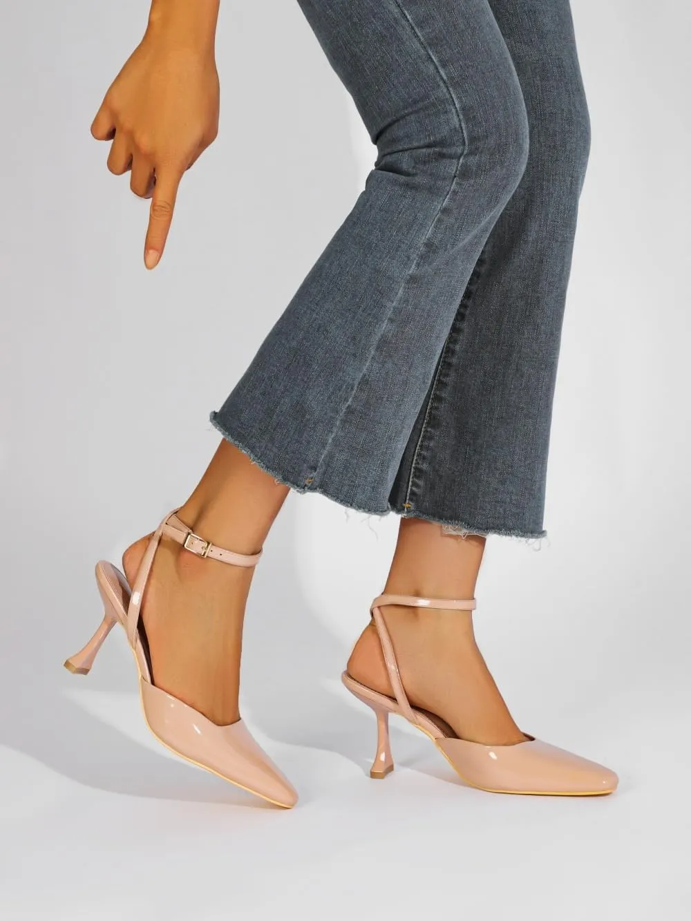 Closed Toe Heels for Women Sexy Square Toe Ankle Strap Mid Stiletto Pumps Comfortable Dress Bridal Wedding Kitten Shoes