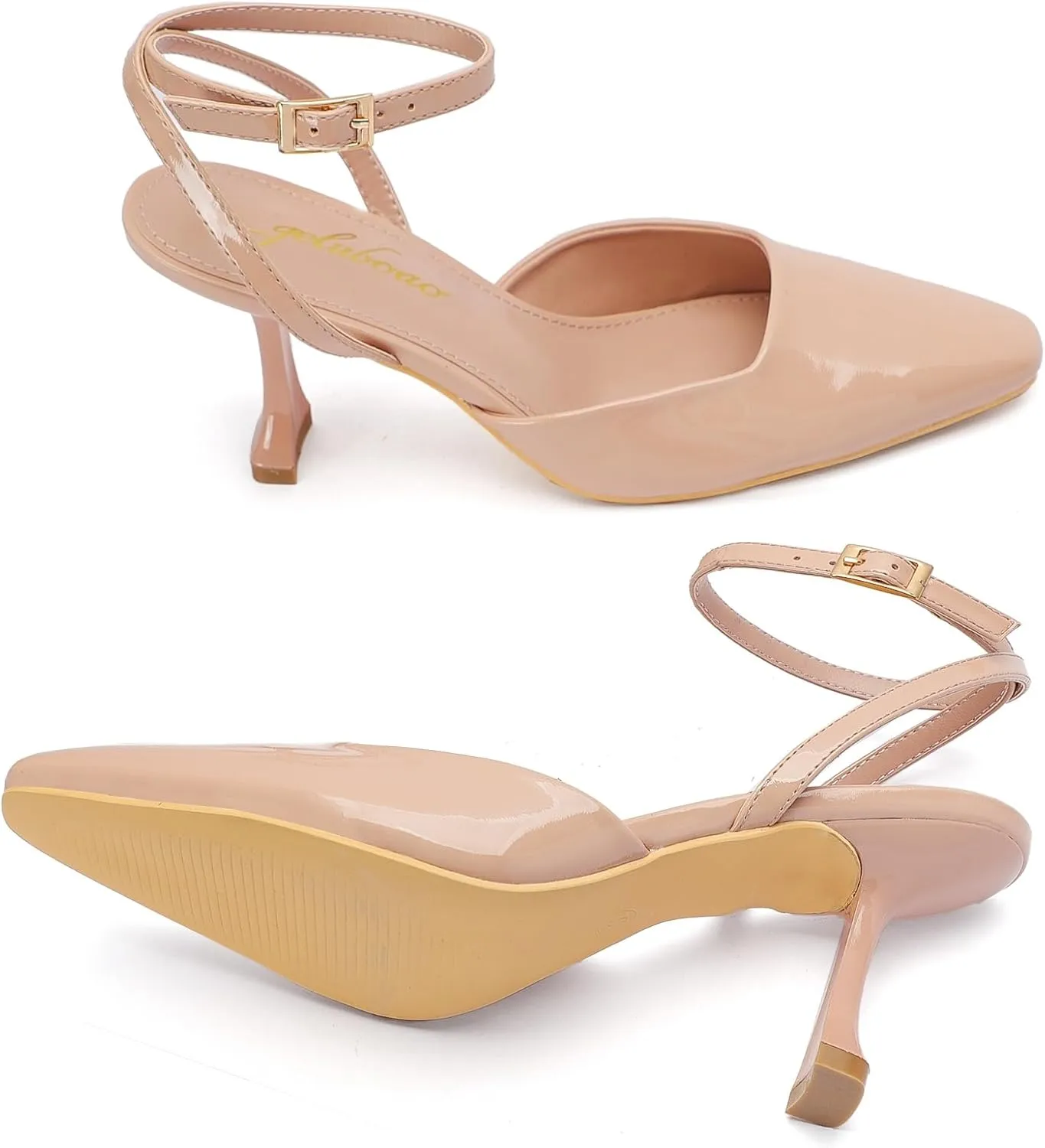 Closed Toe Heels for Women Sexy Square Toe Ankle Strap Mid Stiletto Pumps Comfortable Dress Bridal Wedding Kitten Shoes