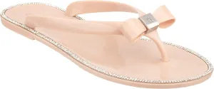 CLOVERLAY Women’s Jelly Sandals Rhinestone Bowtie Flip Flops Beach Slide Flat Sandals