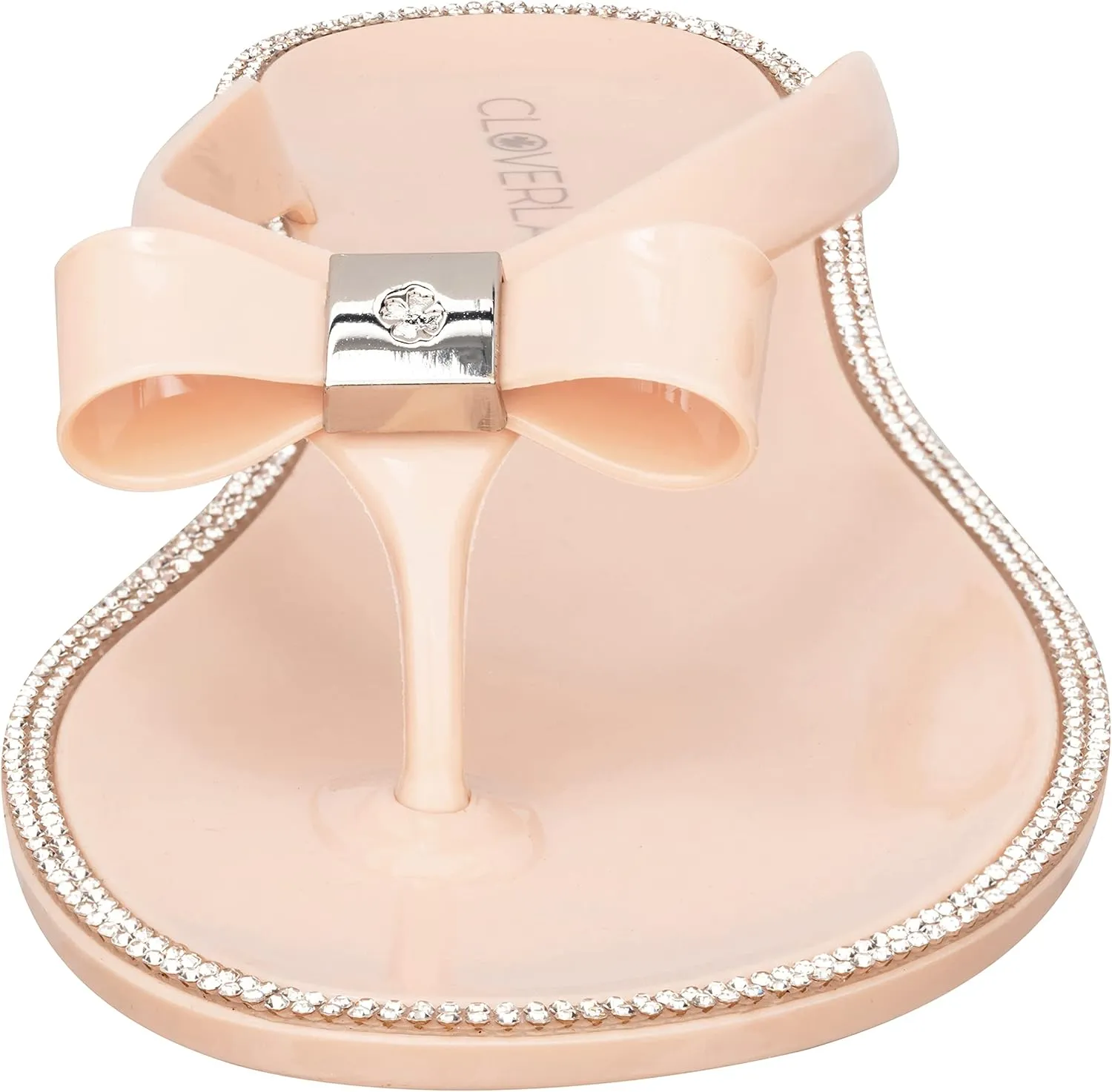 CLOVERLAY Women’s Jelly Sandals Rhinestone Bowtie Flip Flops Beach Slide Flat Sandals