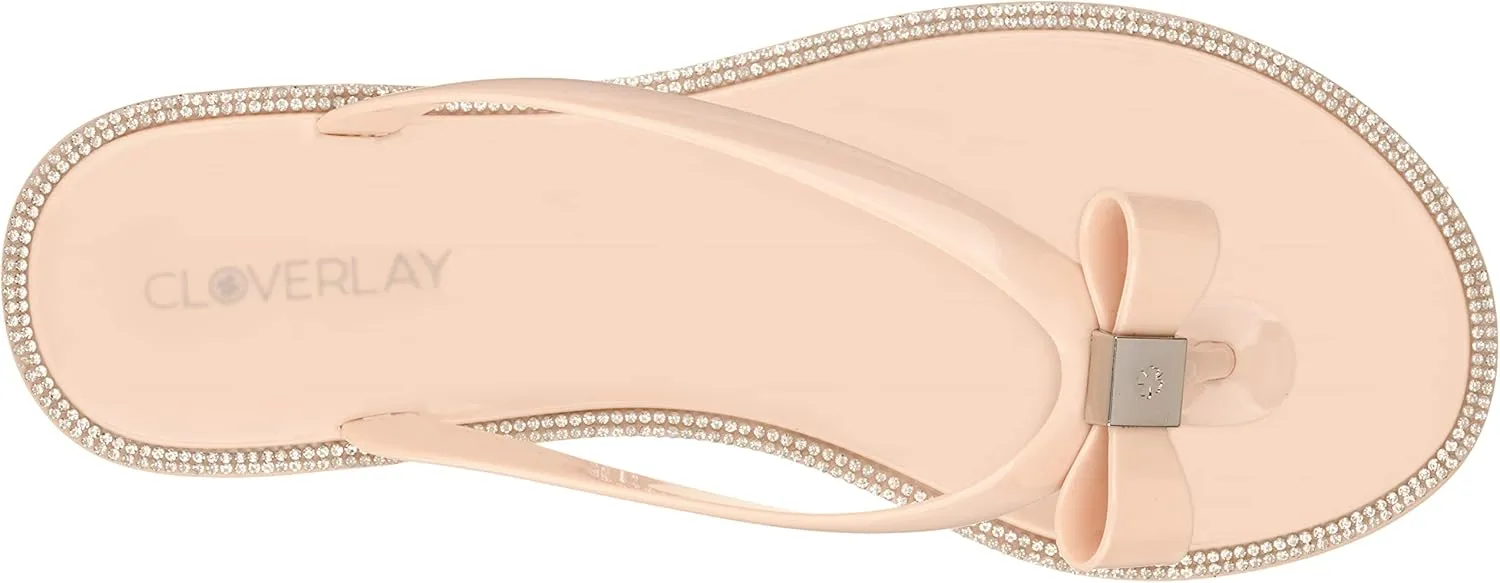 CLOVERLAY Women’s Jelly Sandals Rhinestone Bowtie Flip Flops Beach Slide Flat Sandals
