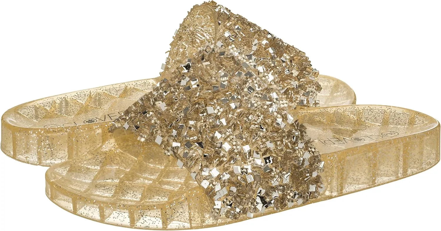 CLOVERLAY Women’s Summer Flip Flop Open Toe Jelly Sandal Rhinestone Glitter Slide Sandals Slippers