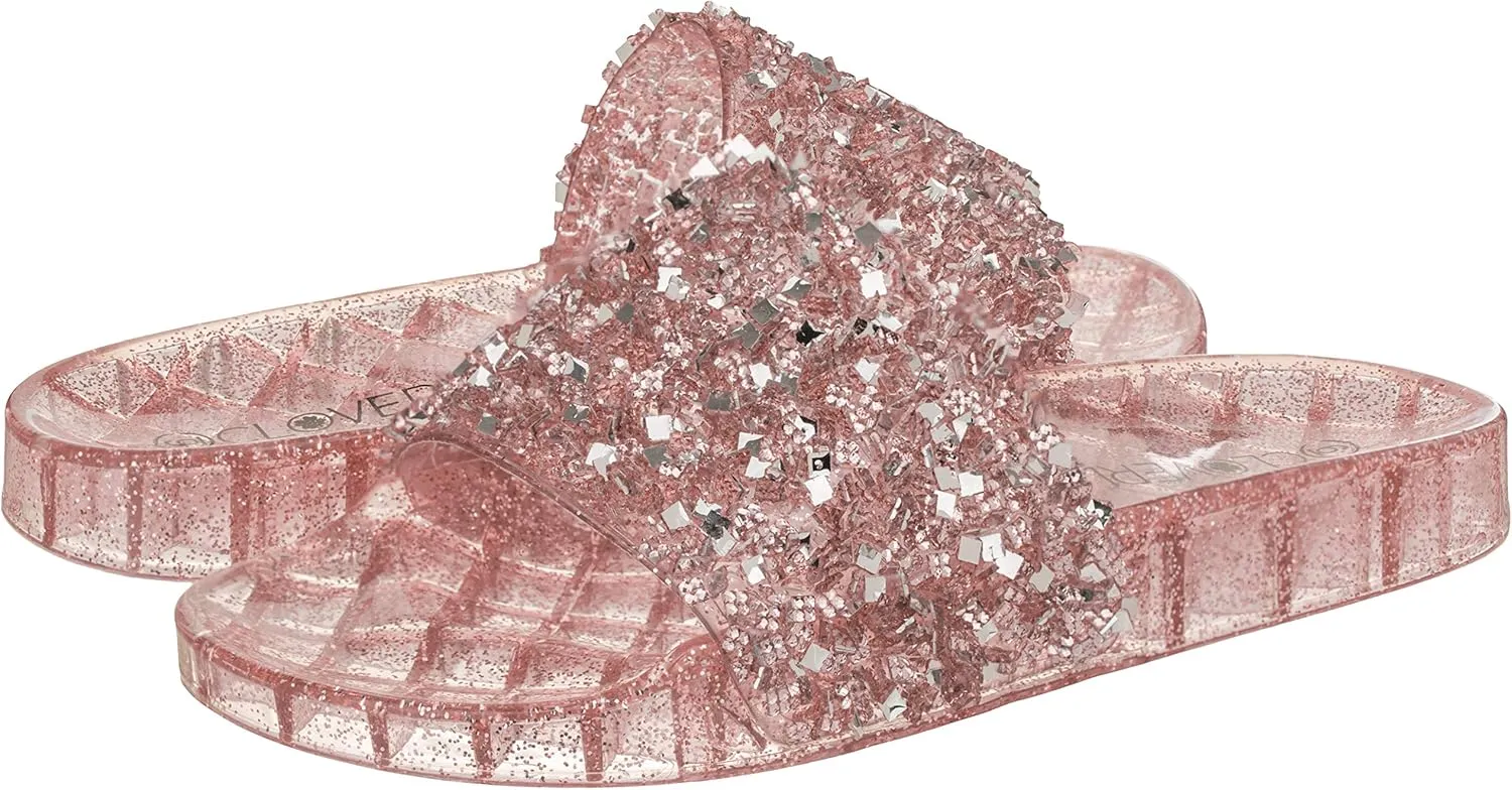 CLOVERLAY Women’s Summer Flip Flop Open Toe Jelly Sandal Rhinestone Glitter Slide Sandals Slippers