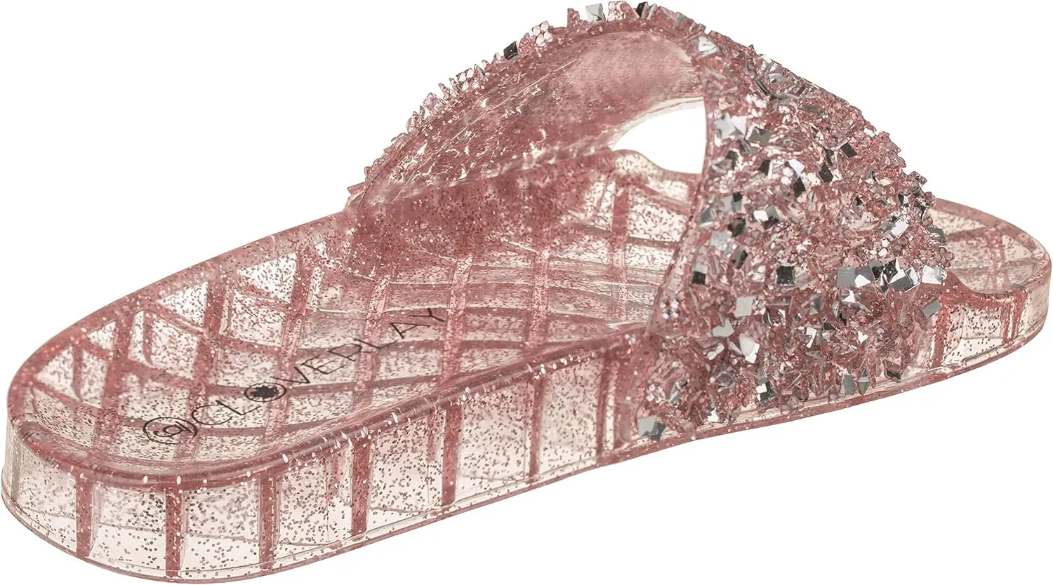 CLOVERLAY Women’s Summer Flip Flop Open Toe Jelly Sandal Rhinestone Glitter Slide Sandals Slippers