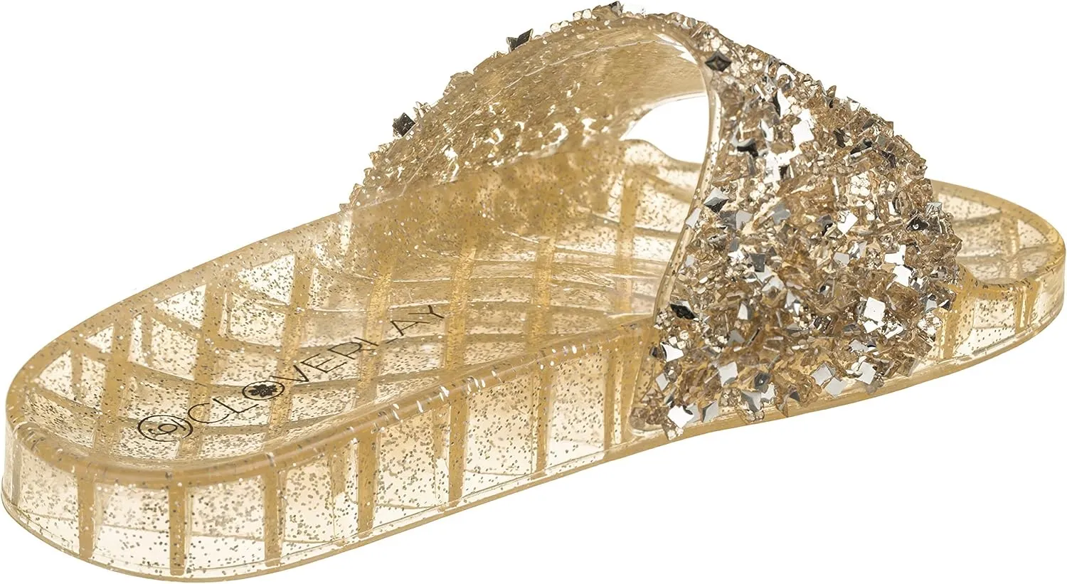CLOVERLAY Women’s Summer Flip Flop Open Toe Jelly Sandal Rhinestone Glitter Slide Sandals Slippers