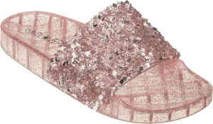 CLOVERLAY Women’s Summer Flip Flop Open Toe Jelly Sandal Rhinestone Glitter Slide Sandals Slippers