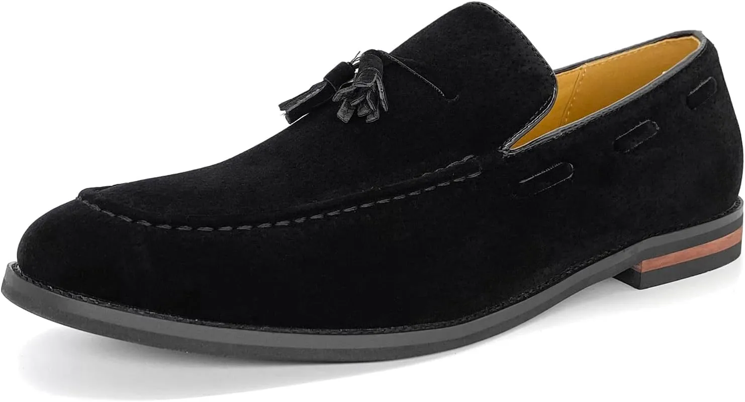 CMM Men's Suede Slippers Loafers Dress Shoes with Tassel Flats Slip-on Prom Loafer