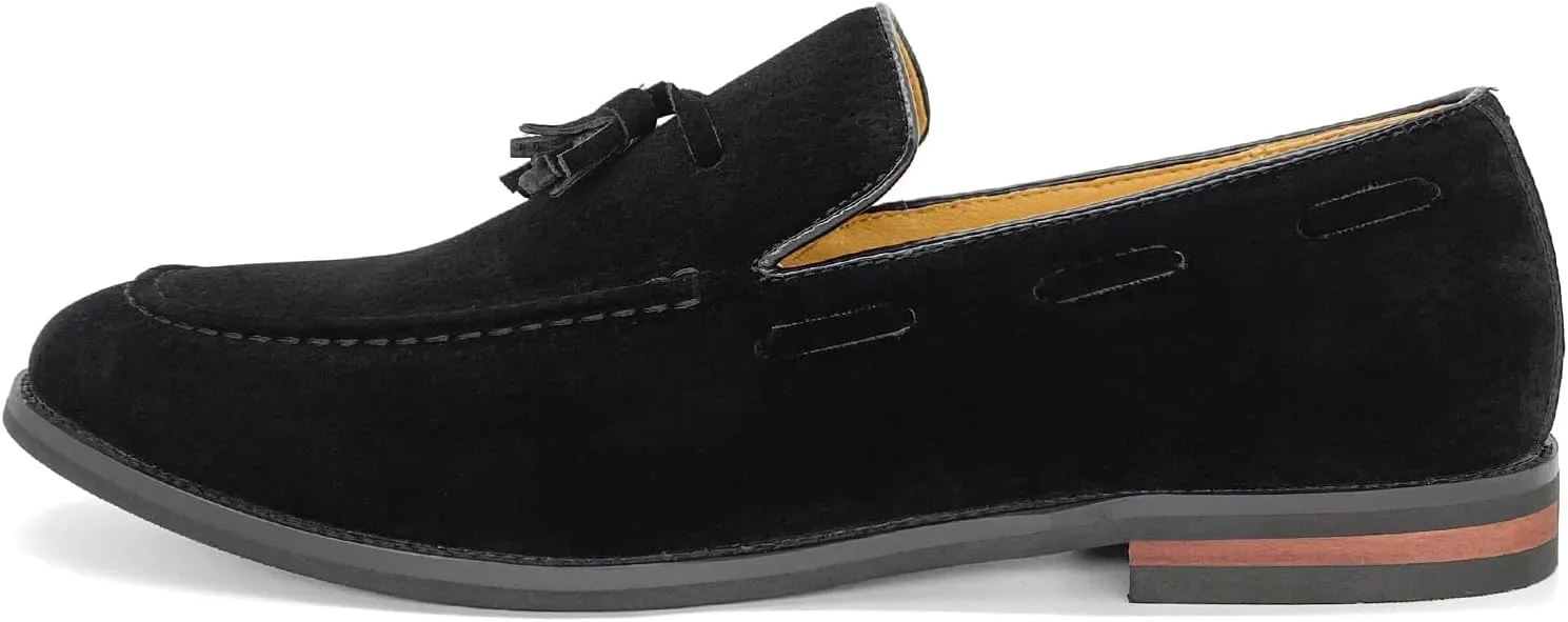 CMM Men's Suede Slippers Loafers Dress Shoes with Tassel Flats Slip-on Prom Loafer
