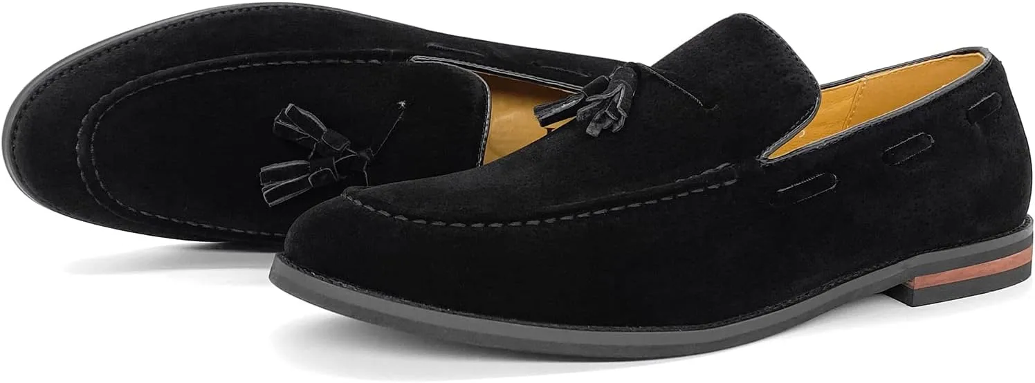 CMM Men's Suede Slippers Loafers Dress Shoes with Tassel Flats Slip-on Prom Loafer