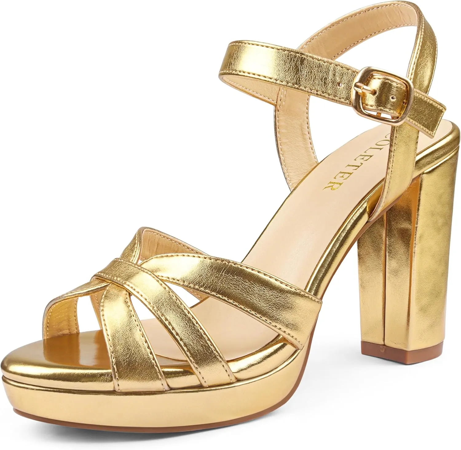 COLETER Women's Platform Chunky Heels Ankle Strap Block Heeled Sandals Party Wedding Shoes