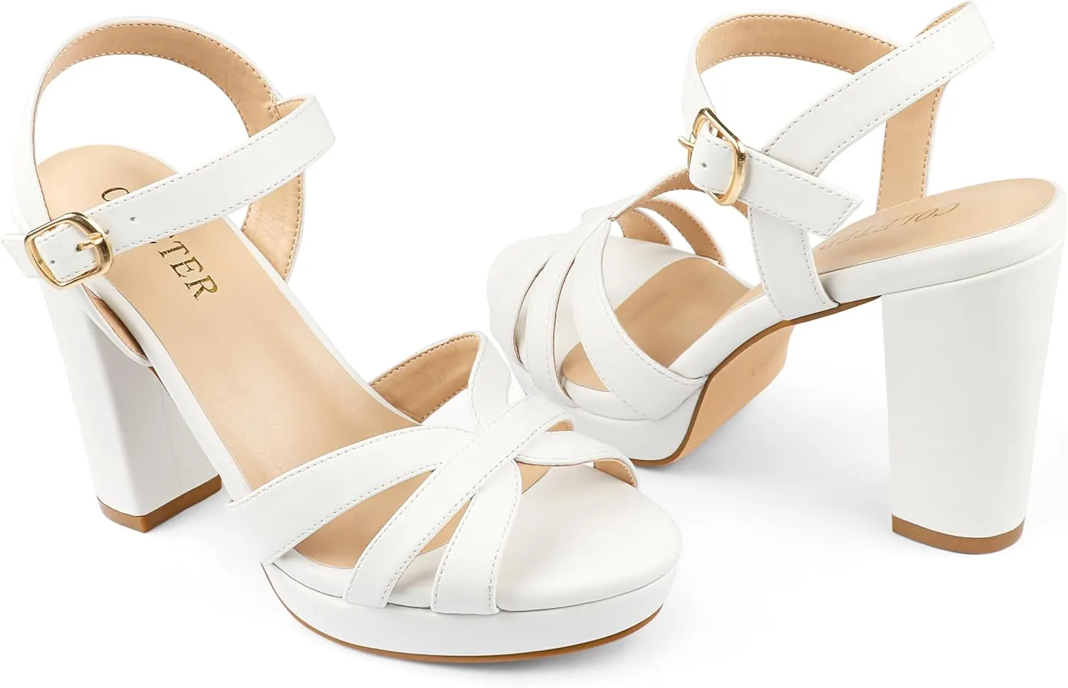 COLETER Women's Platform Chunky Heels Ankle Strap Block Heeled Sandals Party Wedding Shoes