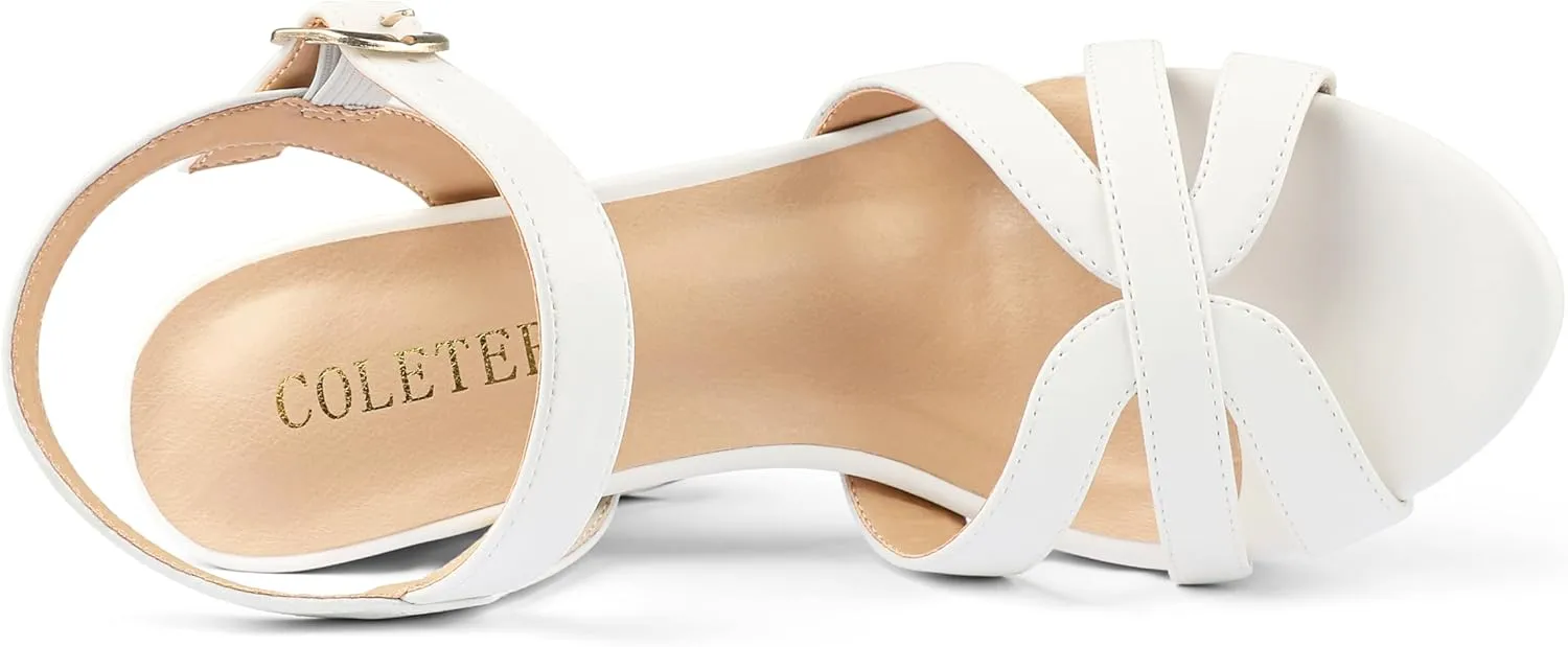 COLETER Women's Platform Chunky Heels Ankle Strap Block Heeled Sandals Party Wedding Shoes