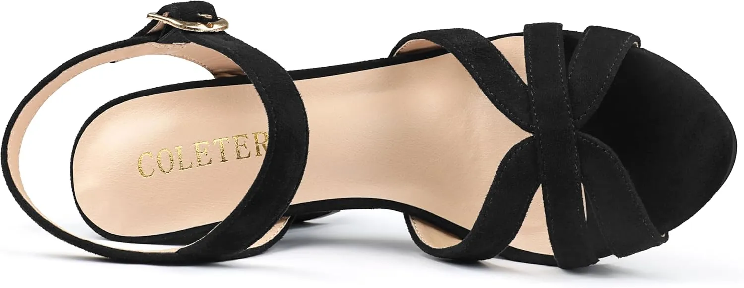 COLETER Women's Platform Chunky Heels Ankle Strap Block Heeled Sandals Party Wedding Shoes