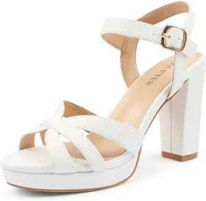COLETER Women's Platform Chunky Heels Ankle Strap Block Heeled Sandals Party Wedding Shoes
