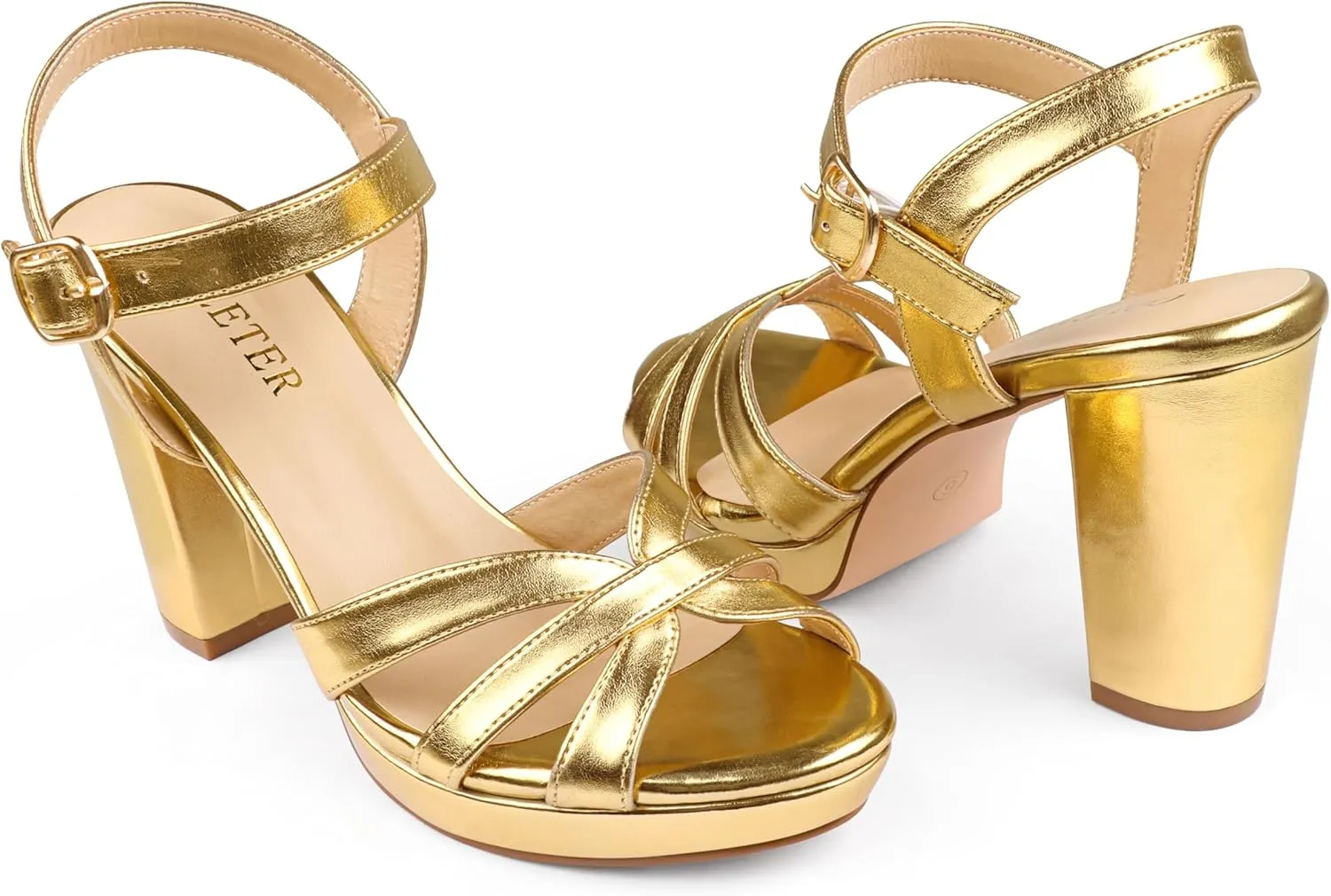 COLETER Women's Platform Chunky Heels Ankle Strap Block Heeled Sandals Party Wedding Shoes