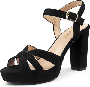 COLETER Women's Platform Chunky Heels Ankle Strap Block Heeled Sandals Party Wedding Shoes