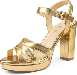 COLETER Women's Platform Chunky Heels Ankle Strap Block Heeled Sandals Party Wedding Shoes