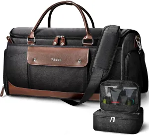 Convertible Garment Bag for Travel - 50L Leather Carry on Duffel Bag for Men Women with Shoe Compartment & 2 Storage Pouches | 2 in 1 Hanging Suitcase for Wrinkle-Free Travel