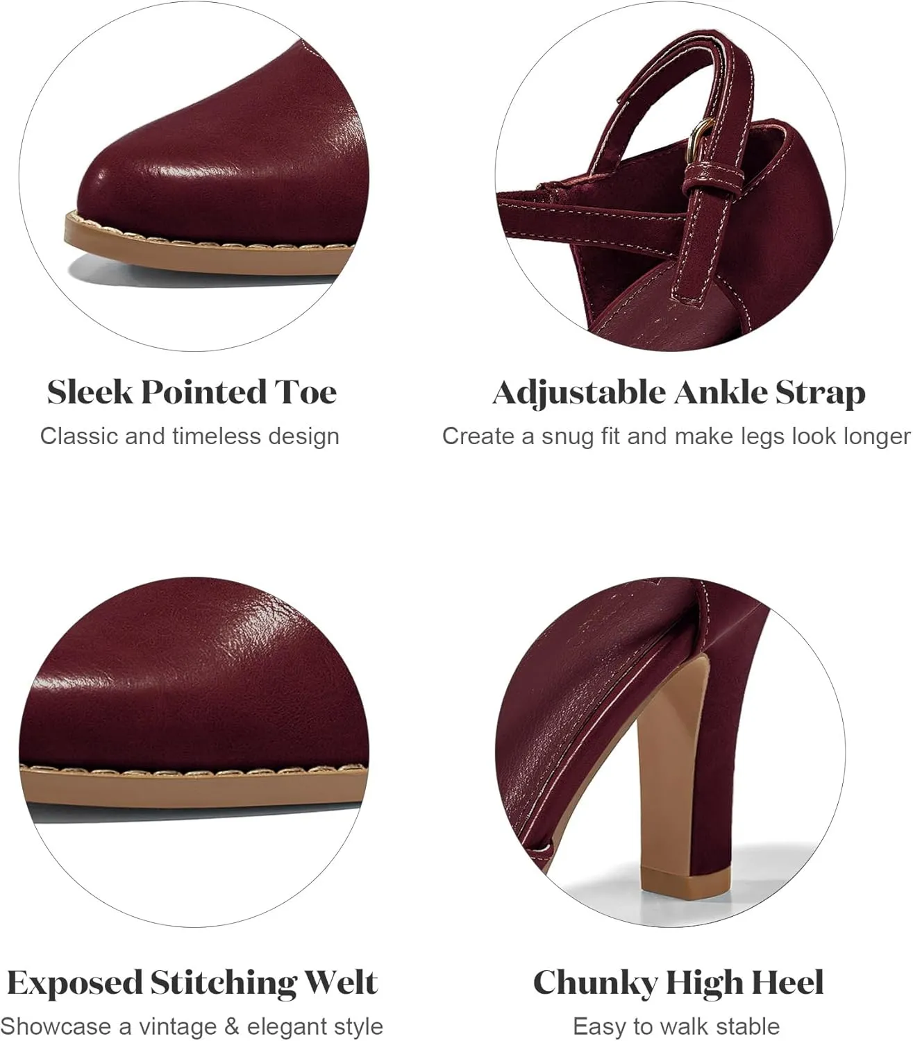 Coutgo Womens Chunky High Heels Closed Pointed Toe Ankle Strap Pumps Vintage D'Orsay Dress Party Shoes