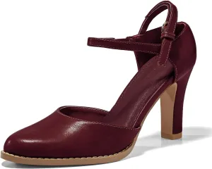 Coutgo Womens Chunky High Heels Closed Pointed Toe Ankle Strap Pumps Vintage D'Orsay Dress Party Shoes