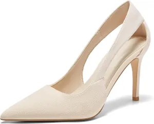 Coutgo Womens Dressy Heels Shoes Closed Pointed Toe Cut Out Pumps Casual Work Shoes