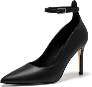 Coutgo Womens High Heels Closed Pointed Toe Ankle Strap Stiletto Pumps Dress Office Shoes