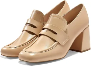 Coutgo Womens Loafer Heels Block Chunky Heeled Penny Loafers Slip On Square Toe Business Work Dress Shoes