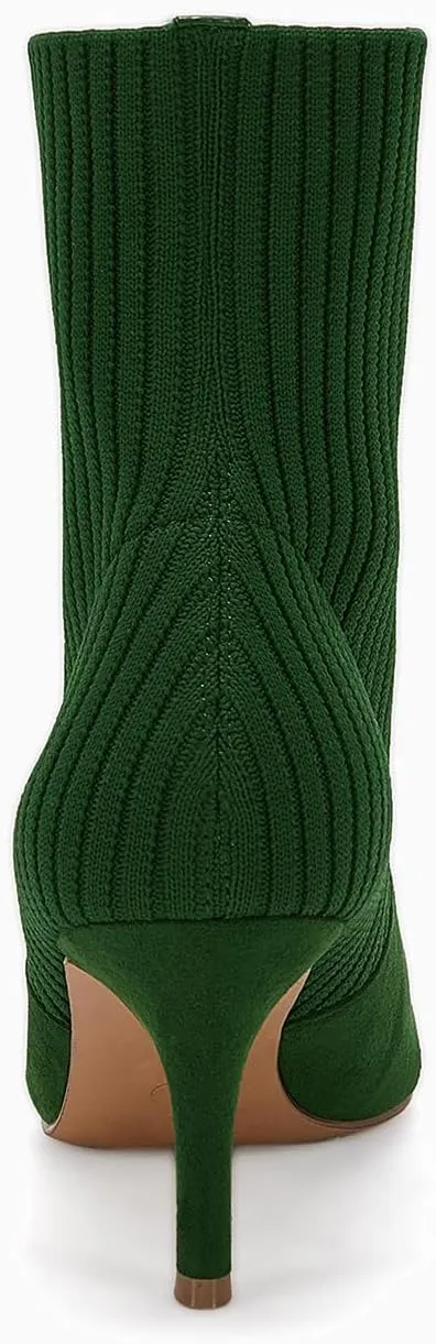 Coutgo Women's Pointed Toe Ankle Boots Stiletto Kitten Heel Knit Faux Suede Winter Sock Booties
