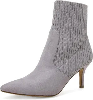 Coutgo Women's Pointed Toe Ankle Boots Stiletto Kitten Heel Knit Faux Suede Winter Sock Booties