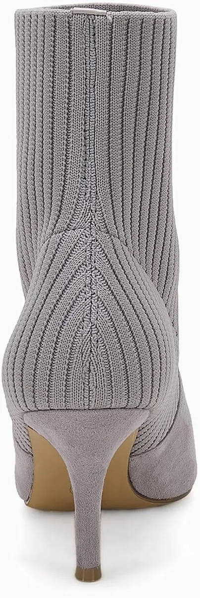 Coutgo Women's Pointed Toe Ankle Boots Stiletto Kitten Heel Knit Faux Suede Winter Sock Booties