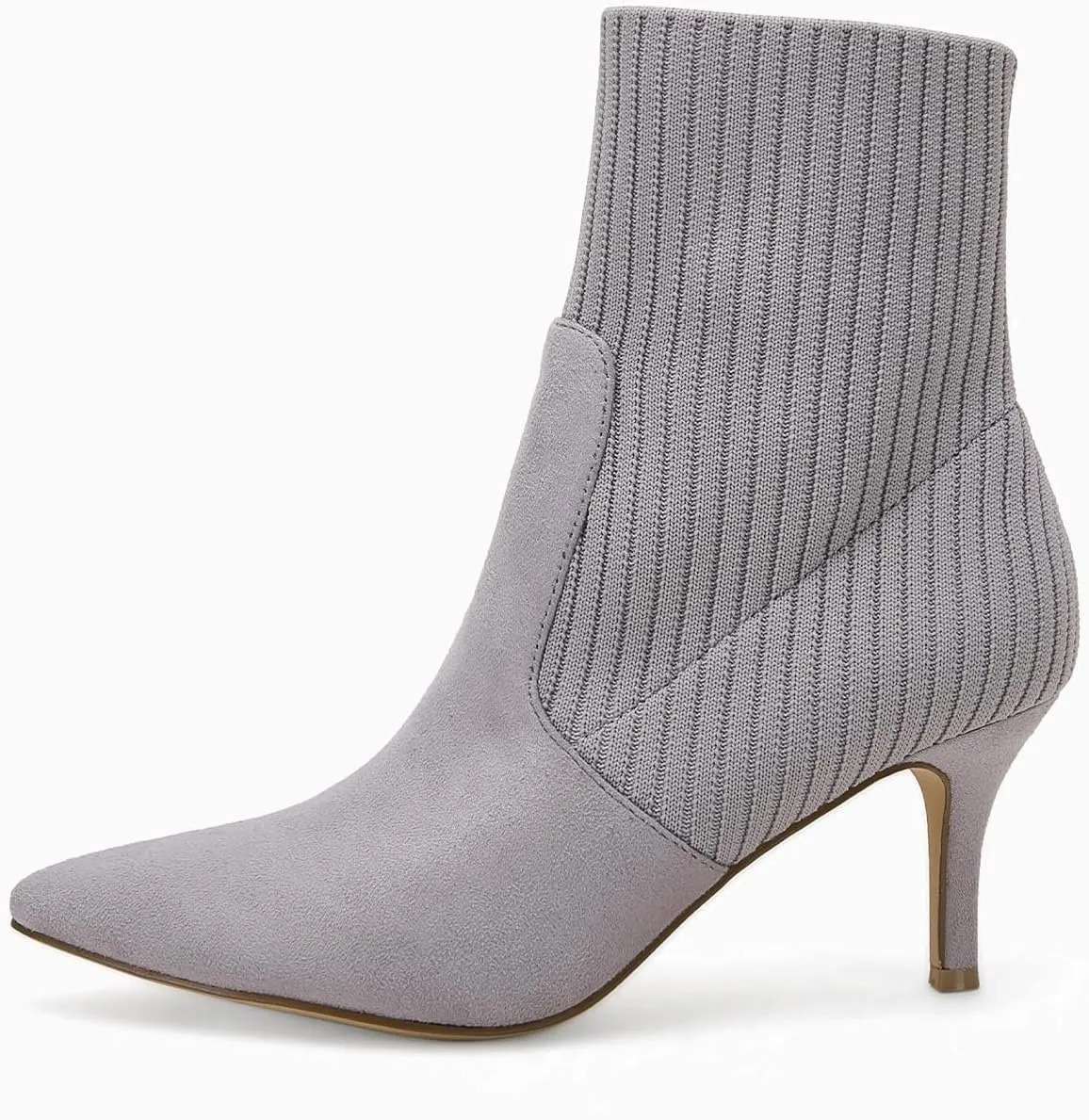 Coutgo Women's Pointed Toe Ankle Boots Stiletto Kitten Heel Knit Faux Suede Winter Sock Booties
