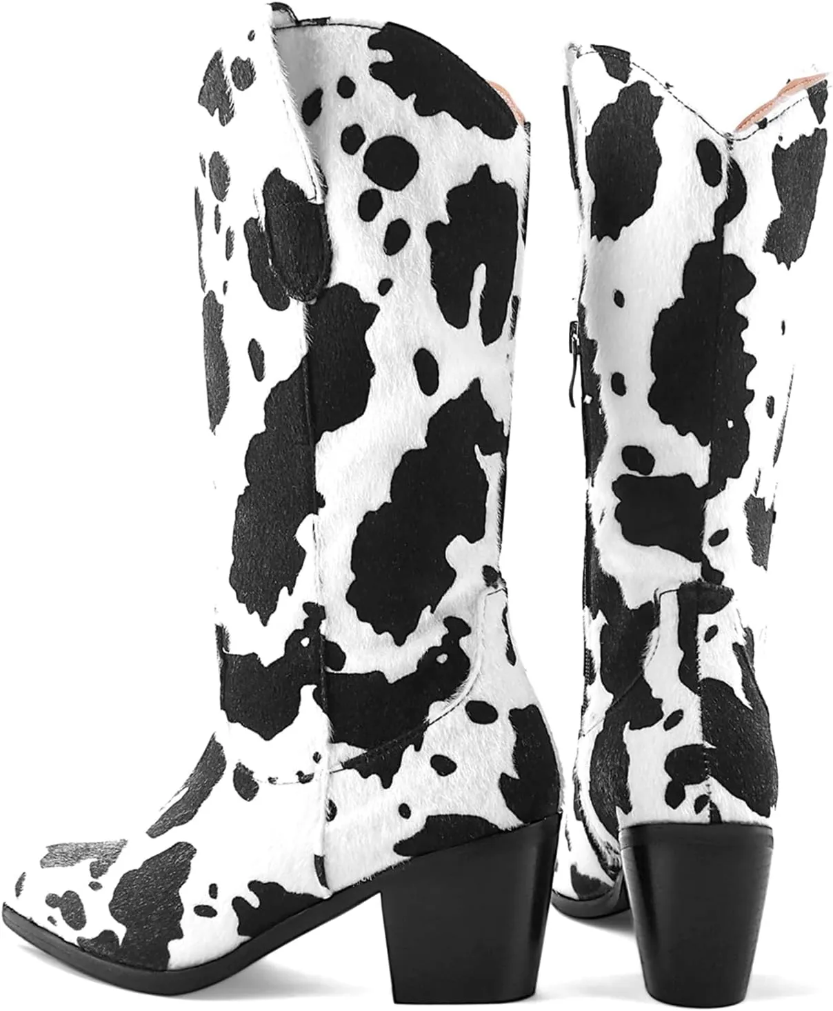 Cozivwaiy Women Mid Calf Cowboy Boots Chunky Heel Half Boots Cow Print Western Boots Plus size (US 4-12.5)