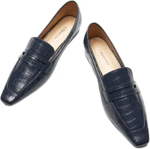 C.Paravano Penny Loafers for Women Formal Dress Square Toe Flats Slip on Loafer Shoes Comfort Loafer for Business Casual Wear