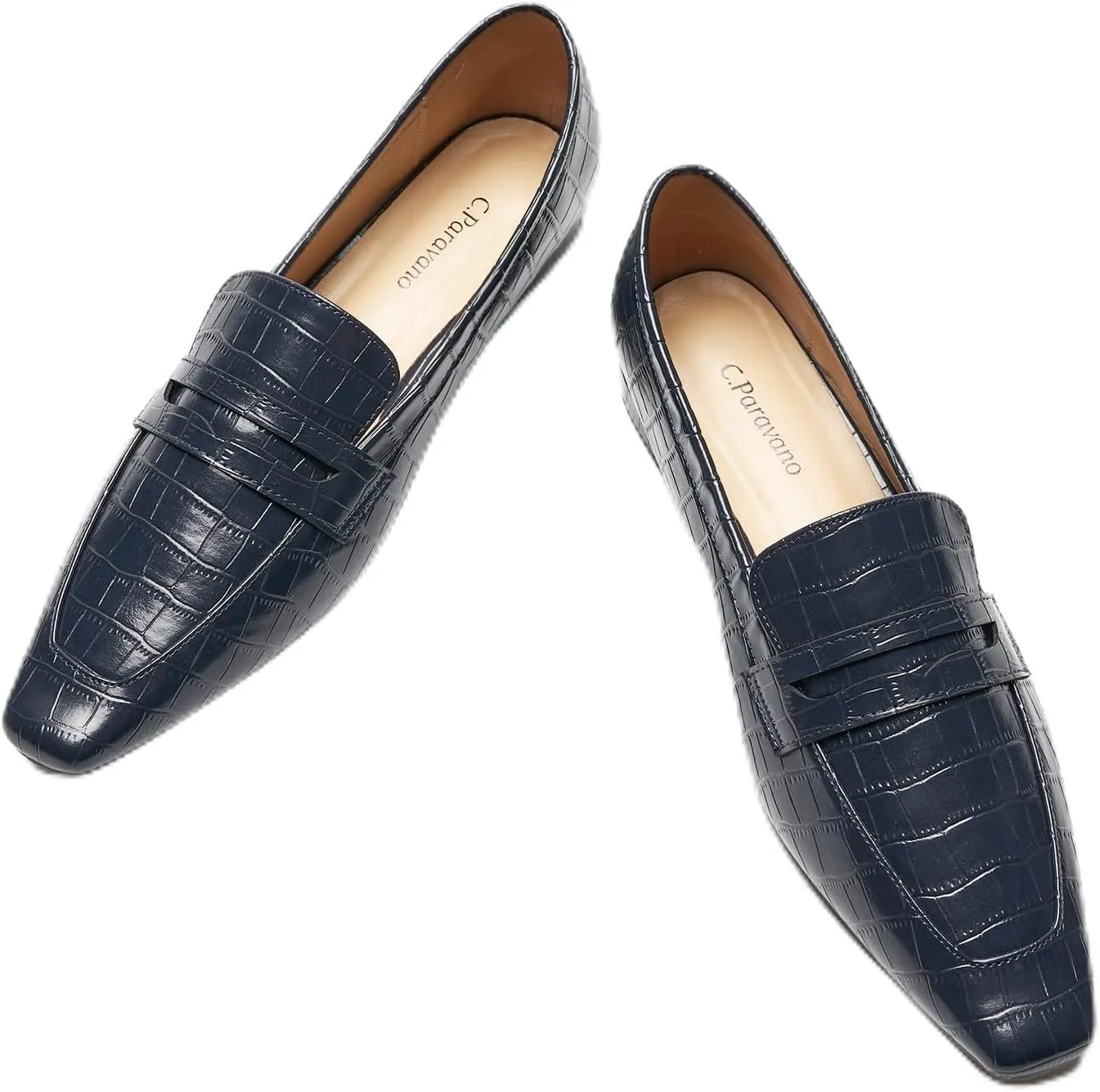C.Paravano Penny Loafers for Women Formal Dress Square Toe Flats Slip on Loafer Shoes Comfort Loafer for Business Casual Wear