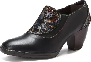CrazycatZ Leather Pumps,Womens Colorful Vintage Block Heel Pumps Oxford Shoe