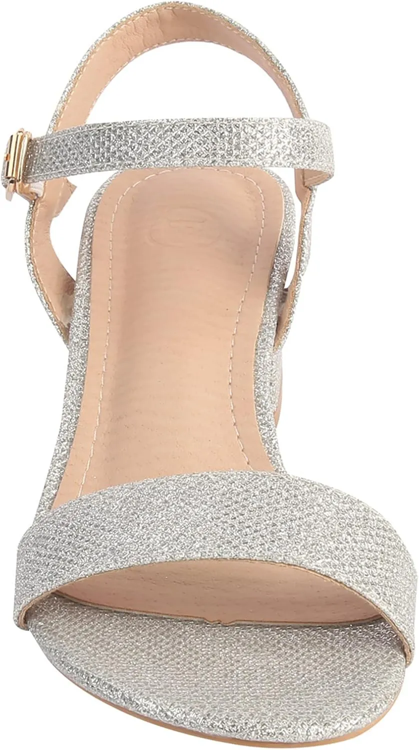 DADAWEN Women's Open Toe Ankle Strap Glitter Low Block Chunky Heels Sandals Dress Pumps Shoes
