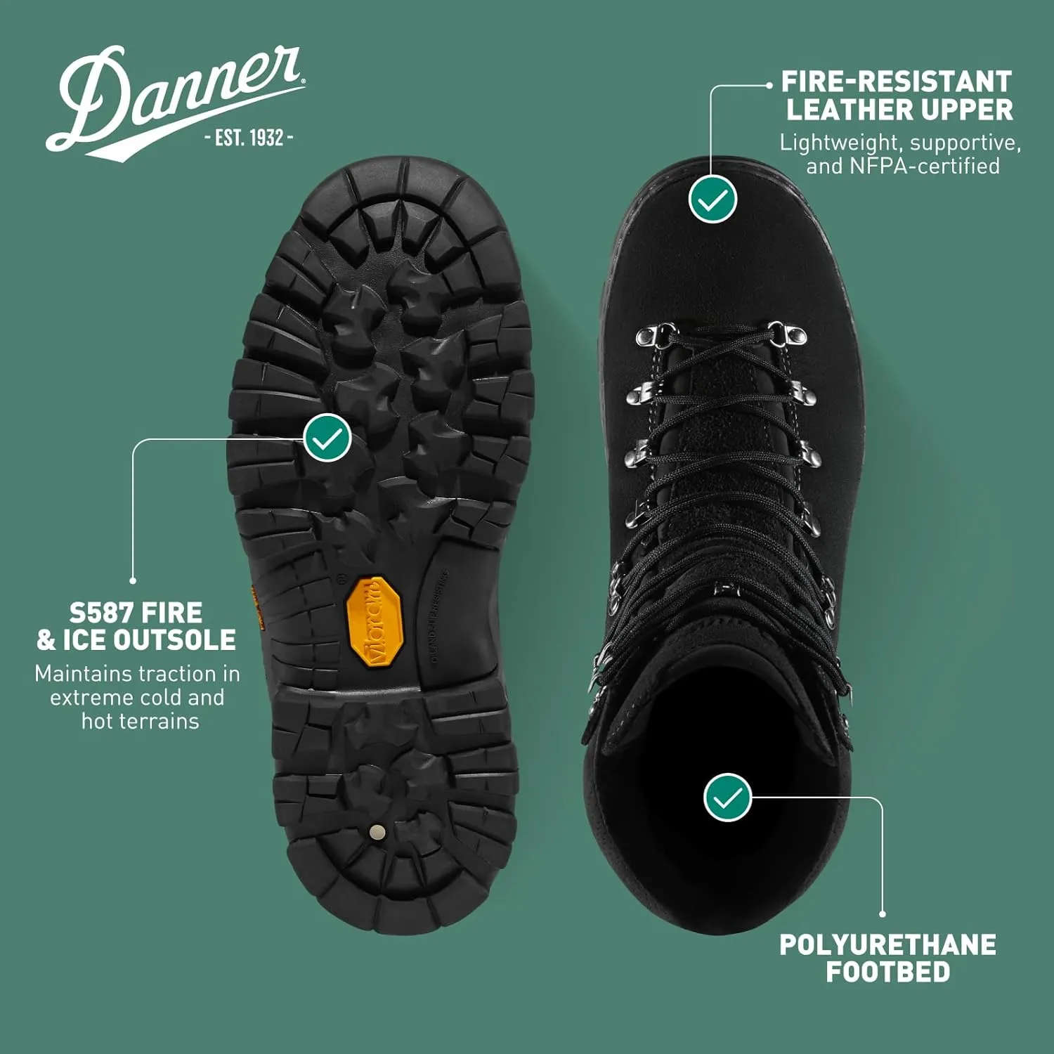 Danner 8" Wildland Tactical Firefighter Boots for Men & Women - Fire-Resistant Leather, EH-Rated, with Oil- and Slip-Resistant Outsole, Made in USA