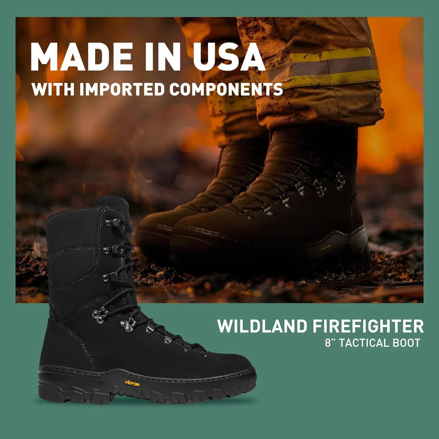 Danner 8" Wildland Tactical Firefighter Boots for Men & Women - Fire-Resistant Leather, EH-Rated, with Oil- and Slip-Resistant Outsole, Made in USA