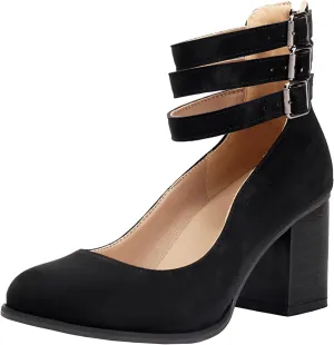 DINTAHA Vintage Shoes for Women,1950s Shoes Mary Jane Heels,Chunky Heel Strappy Pumps