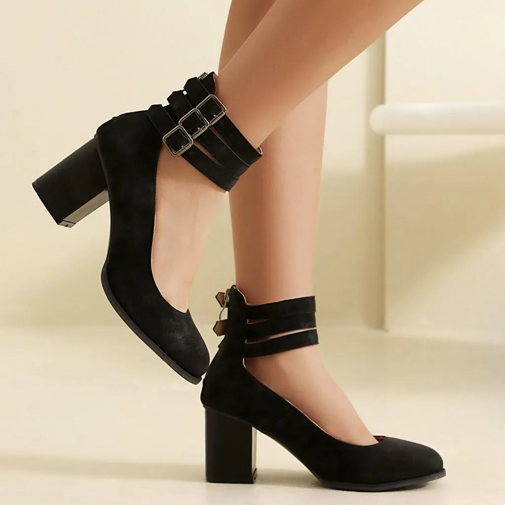 DINTAHA Vintage Shoes for Women,1950s Shoes Mary Jane Heels,Chunky Heel Strappy Pumps