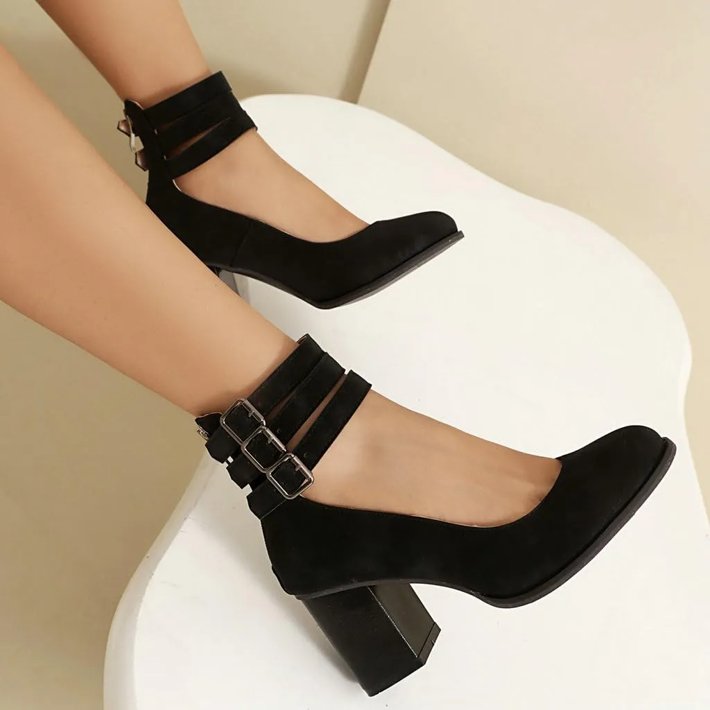 DINTAHA Vintage Shoes for Women,1950s Shoes Mary Jane Heels,Chunky Heel Strappy Pumps