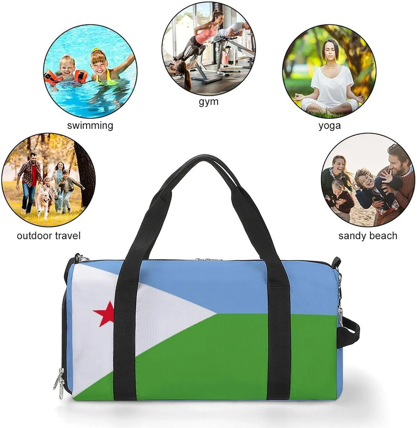 Djibouti Flag Duffel for Men Women with Shoe Compartment and Wet Pocket